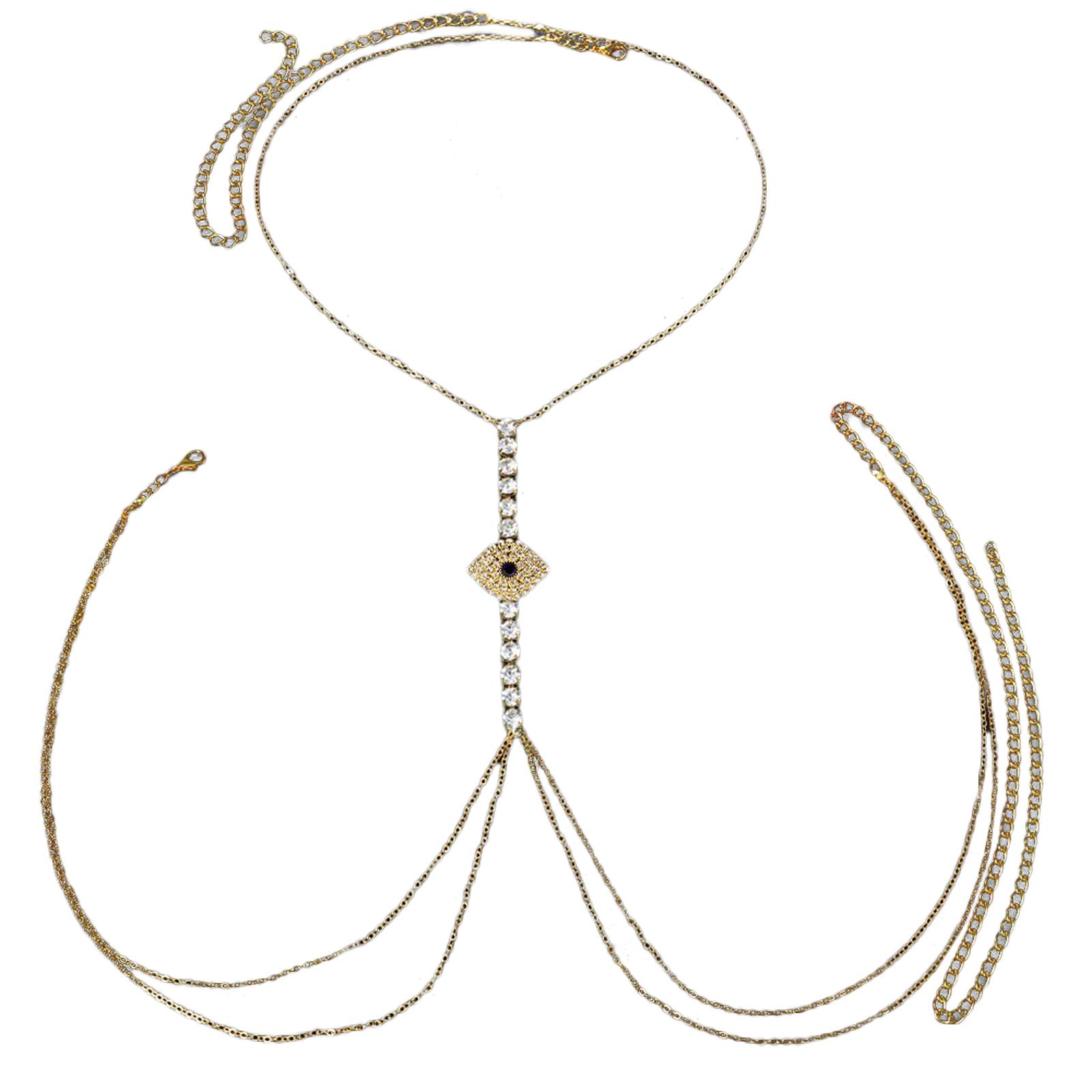 

Body Chain Bra Necklace Demon Eye Rhinestones Bra Chain Rhinestones Chest Bracket Bra Chain Body Jewelry Bikini C 1 золотой