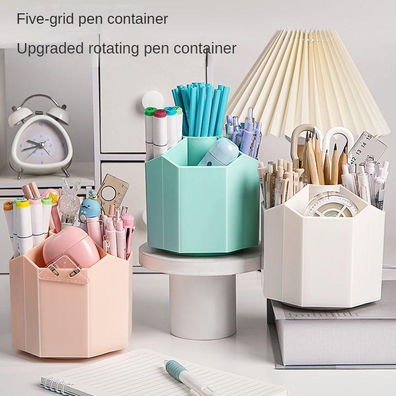 360-Degree Rotating Pen Holder Desktop Storage Box Office Multi-Functional Creative Large Capacity Cute Girl Heart Ins