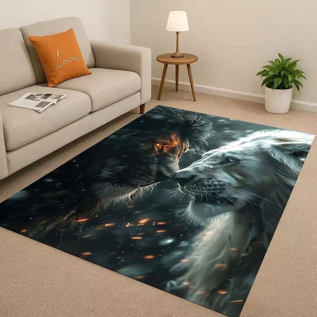 Classic Tiger Lion Beast Art Cartoon Living Room Non-Slip Area Rug Carpet For Bedroom Playroom Sofa,Home Decor Doormat Gift