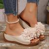 Elegant Wedge Sandals for Women Classic Style with Large Floral Decorations Suitable for Formal Occasions and  Slip-on Design with Strappy Back