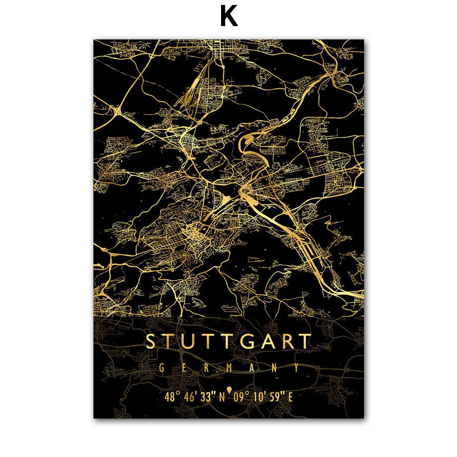 Schwarz Goldene Deutschland Berlin Stadtplan Poster Und Drucke Wand Kunst Leinwand Malerei Dekoration Wandbilder Wohnzimmer Wohnkultur