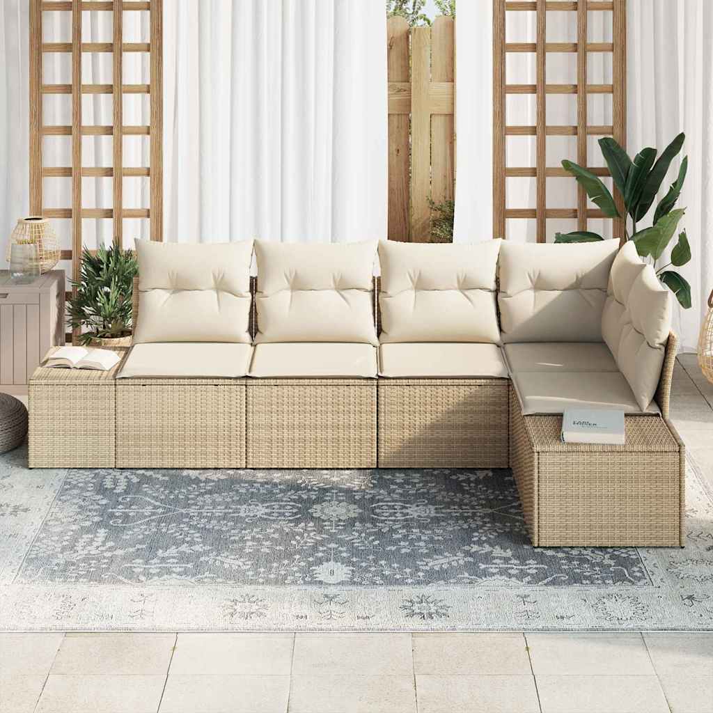 Garden Sofa Set with Storage 5 Pcs Beige and Cream Poly Rattan