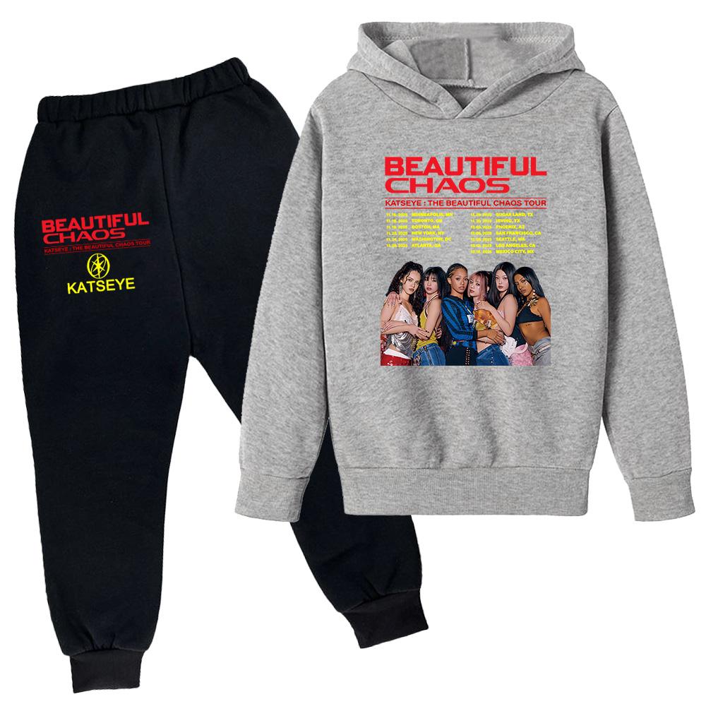 Plush Long Sleeved Pants Loose Pullover Hoodie Set For Children