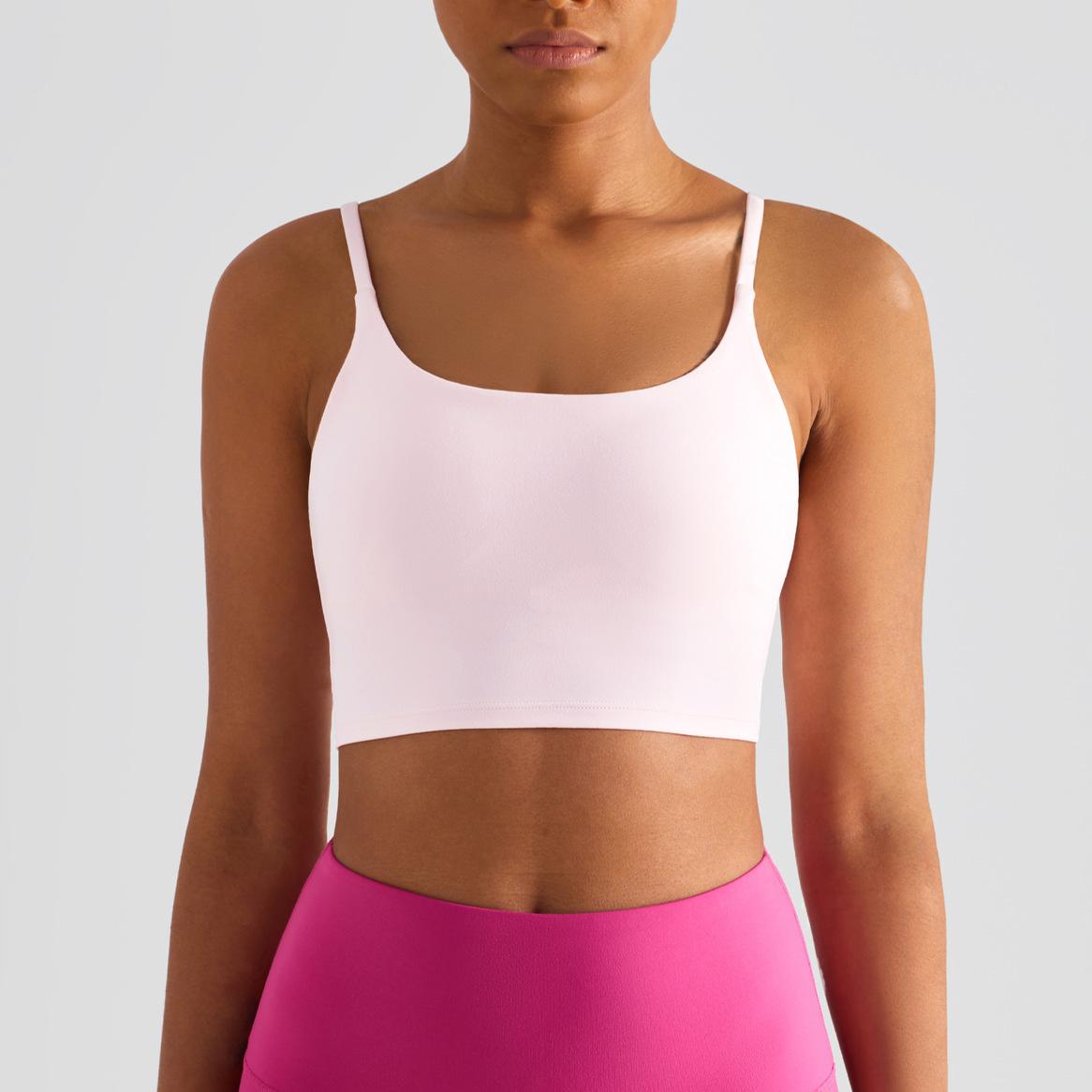 

Женский летний удобный бюстгальтер-майка для йоги с U-образным вырезом из лайкры, однотонный жилет для фитнеса, сексуальный спортивный бюстгальтер для красоты 10 светло-розовый