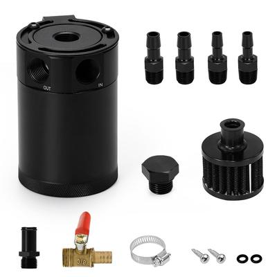 Universal Oil Catch Can Tank 2 Port with Removable Valve Fuel Oil Separator Air Racing Baffled