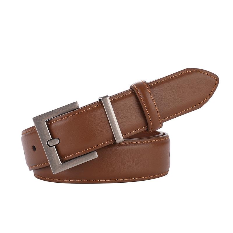 

Meier Women s genuine leather belt - silver buckle, perfect for work pants and jeans - top grain leather коричневий