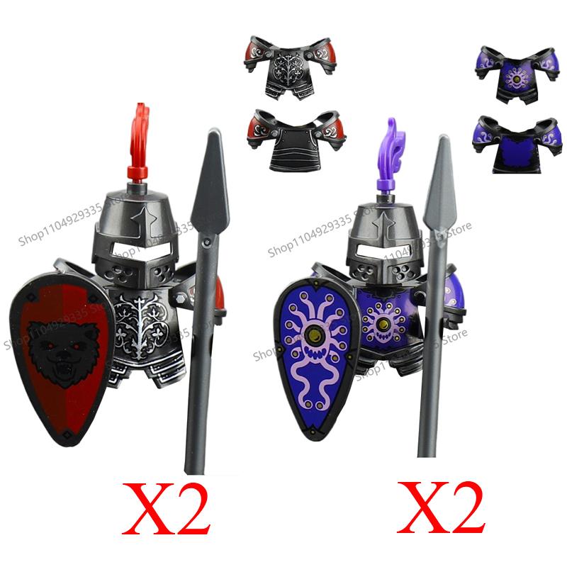 Mittelalterliche Militärsoldaten Figuren MOC Bausteine Burg Schwarzer Adler Wolf Krake Greif Antiker Ritter Waffen Bausteine Spielzeug