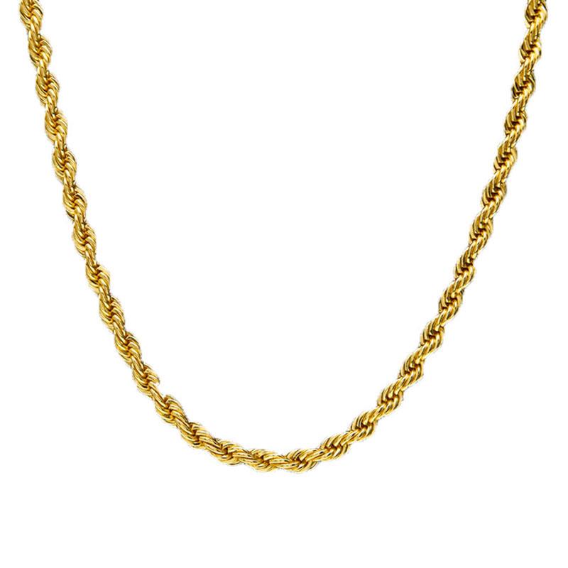 Gold Plated 18K Twisted Chain Necklace & Bracelet Set, 3mm Thick, Simple Couple Style