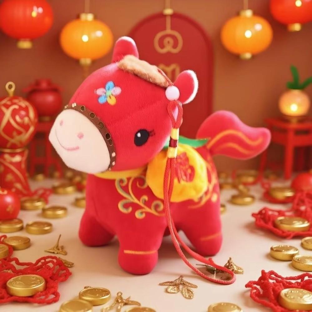 Cartoon Hanging Pony Doll Soft Zodiac Pony Figurine Cute Plush Horse Keychain  New Year Gift
