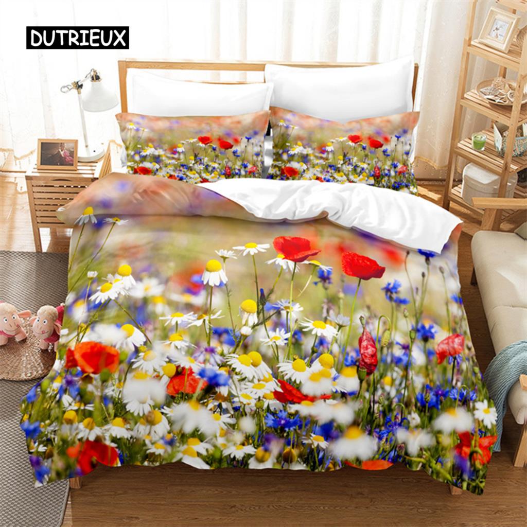 Bettwäscheset mit natürlichen Blumen, Bettbezug-Set, 3D-Bettwäsche, Digitaldruck, Bettwäsche, Queen-Size-Bettset, Modedesign