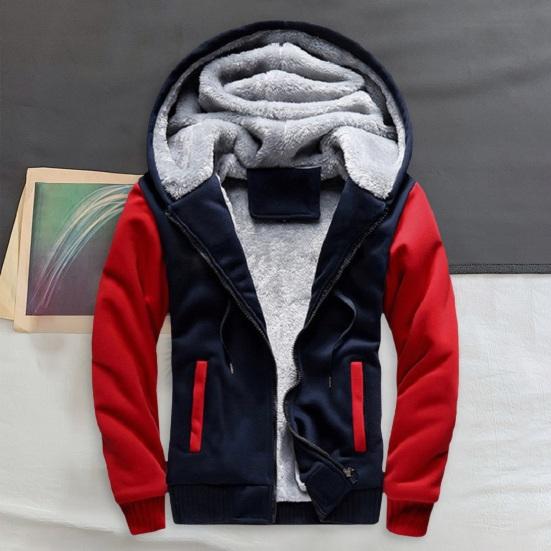 Herren Herbst Winter Hoodie Dickes Fleece gefüttert Kapuze Langärmlig Oberbekleidung mit großen Taschen Kontrastfarbe Elastische Bündchen Kordelzug