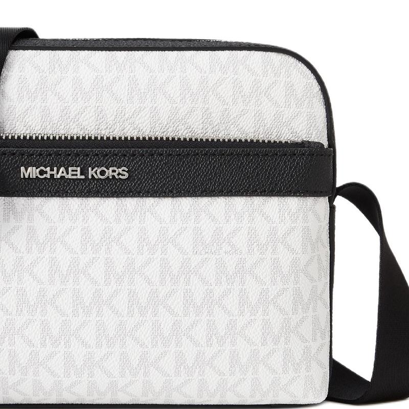 Michael Kors Cooper Brand Logo Printed Zipper Closure, Artificial Leather, Shoulder Crossbody Bag, Men's Style, White with Black