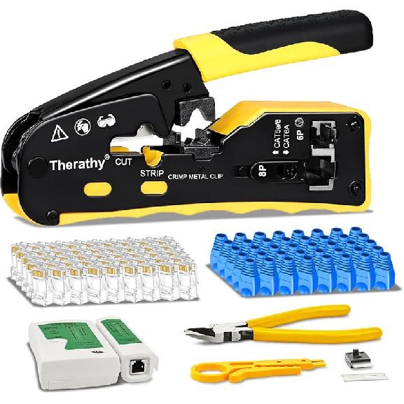 Ethernet Crimping Tool Kit, RJ45 Pass Through Crimper for Cat 6 Pass Through RJ45 Connectors, Cat5 Cat5e Cat6 Crimping Tool Kit