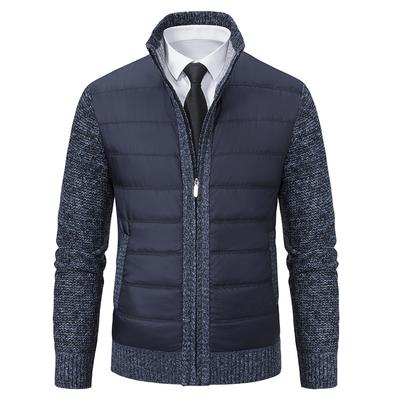 Men's Autumn and Winter Padded Cardigan Sweatshirt Casual Solid Color Zipper Knit Jacket