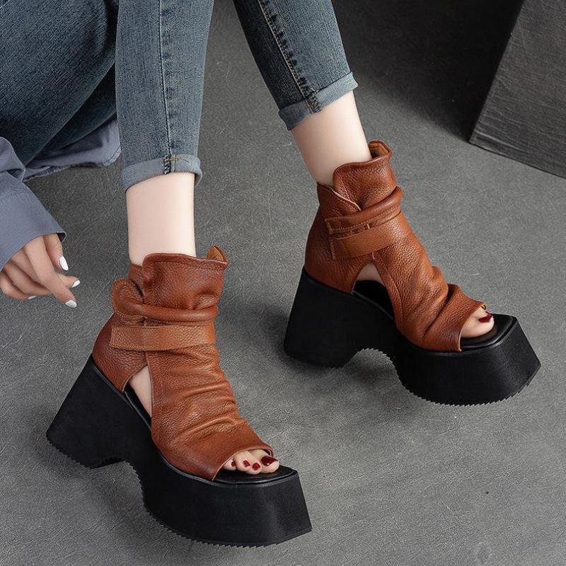 Fashion 2025 Fashion Women's Shoes Peep Toe Women's Sandals Casual Summer Platform High Heels Sandals High Top Solid Shoes
