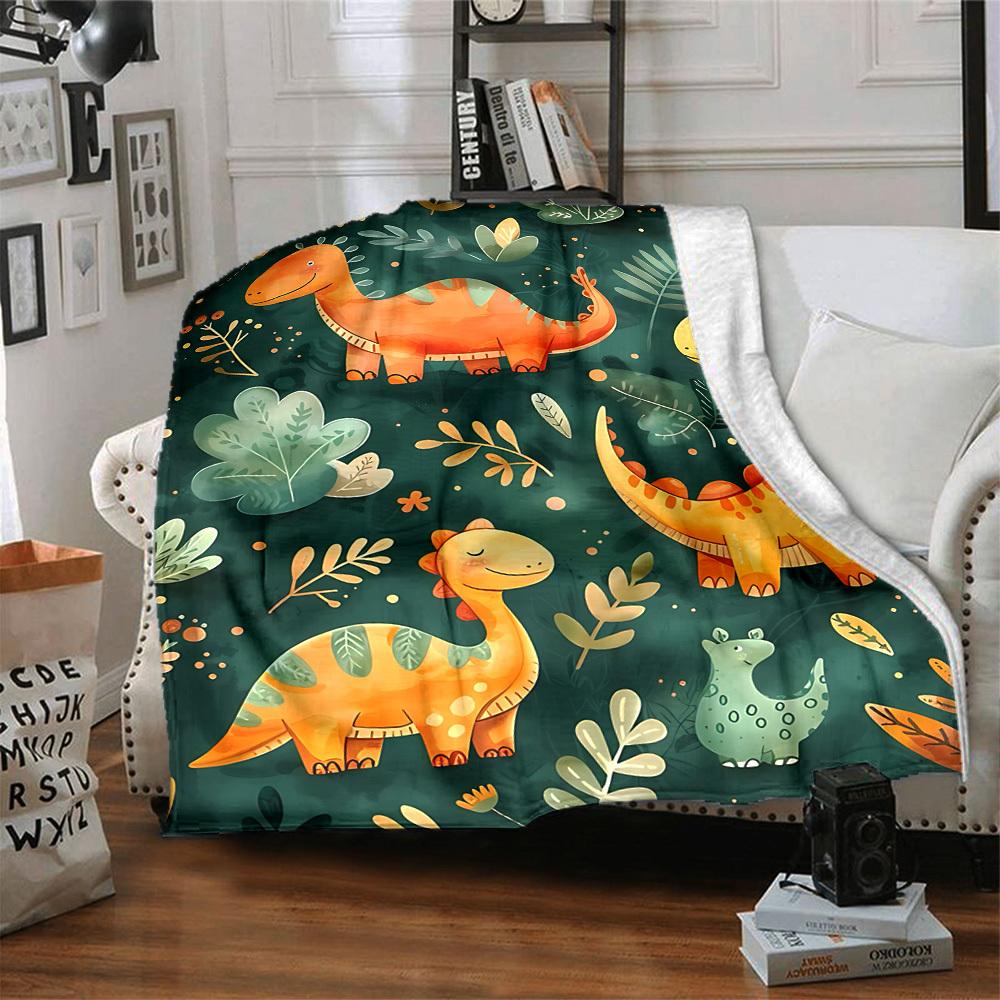 1pc Dino Jungle Lightweight Flannel Blanket, Comfortable and Warm Blanket, for Office and Camping Sofa Bed, Livingroom065