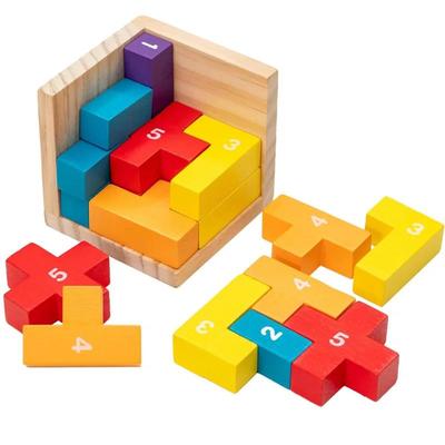 Colorful Blocks Wooden Brain Teaser Puzzle Logic Cube Challenging Games for Kids Boys Girls Adults IQ Test Educational Toys
