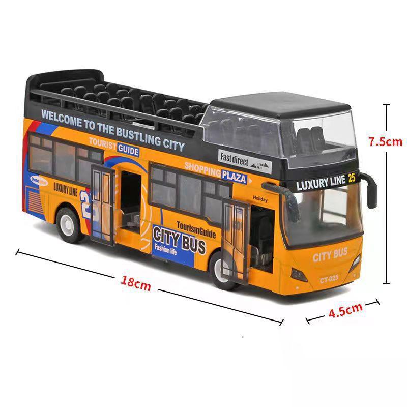 Simulation Bus Alloy Car Model Light Music Pull Back Double Section Bus Children's Sound and Light Toy Car