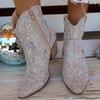 Western Cowboy Boots Fashion Women Ankle Boots Glitter Bling Shiny Trend High Heels High Quality Sexy Shoes Botas De Mujer