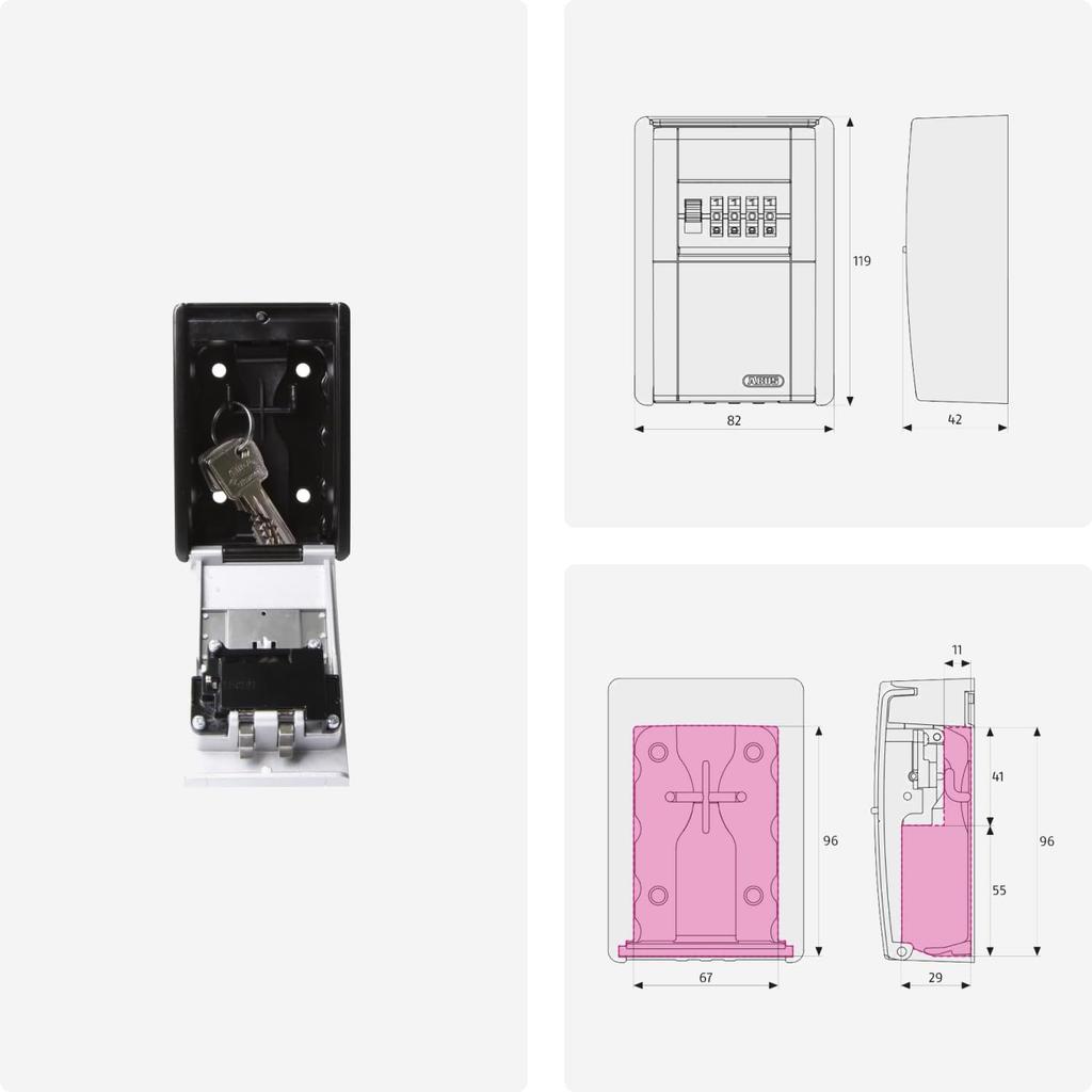Japan Lock Service ABUS Fixed Variable Card and Key Storage Surface Box, 4-Digit Dial, Box, Mount, AB-KG2-B