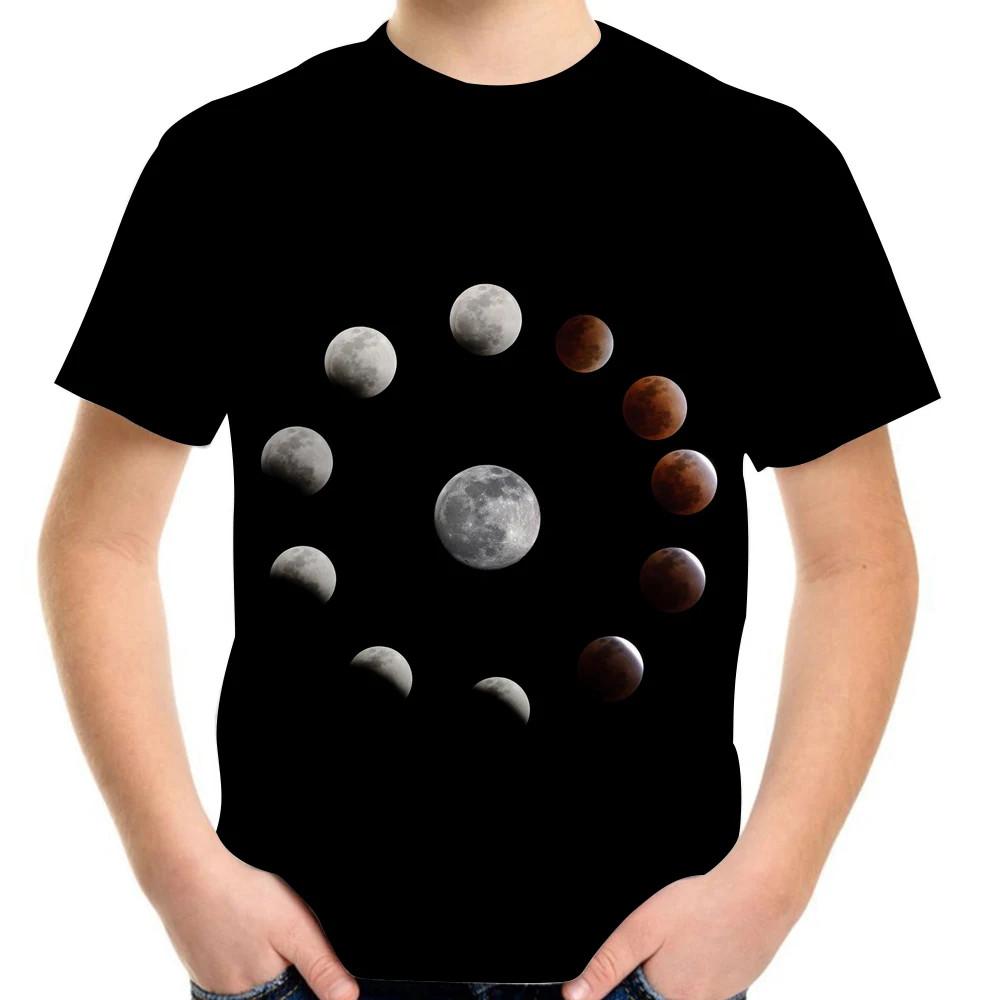 Summer 2-12y Children 3D Clothing Planet Earth Moon Galaxy Print Kids Baby Fashion T Shirt Boys Girls Birthday Tee Fashion Tops