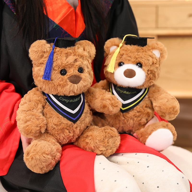 22cm Brown Teddy Bear Doll Graduation Bachelor Doctor Cartoon Animal Plush Toy Celebrating Souvenir Classmate Gift