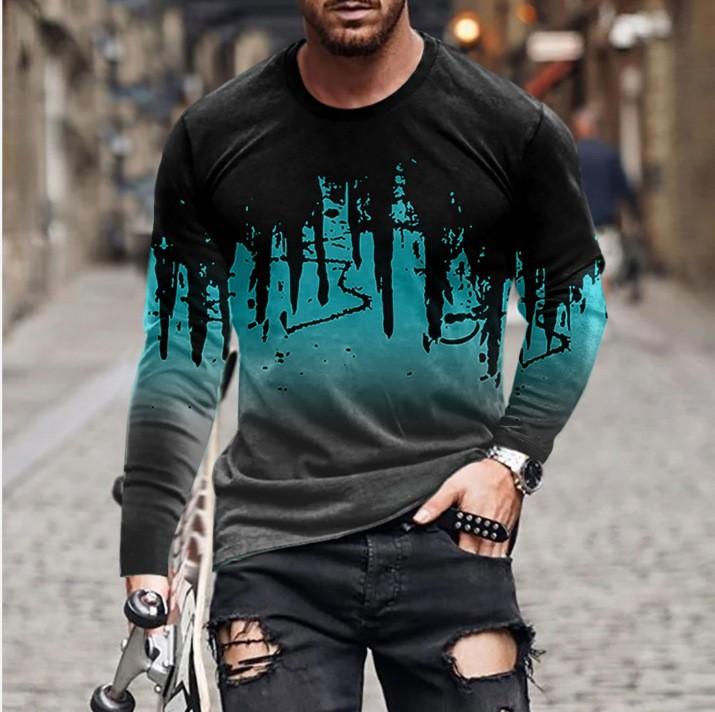 Treasure T-shirts Heren Cool 3D Digitaal Print Casual Outdoor T-shirt met Lange Mouwen XL