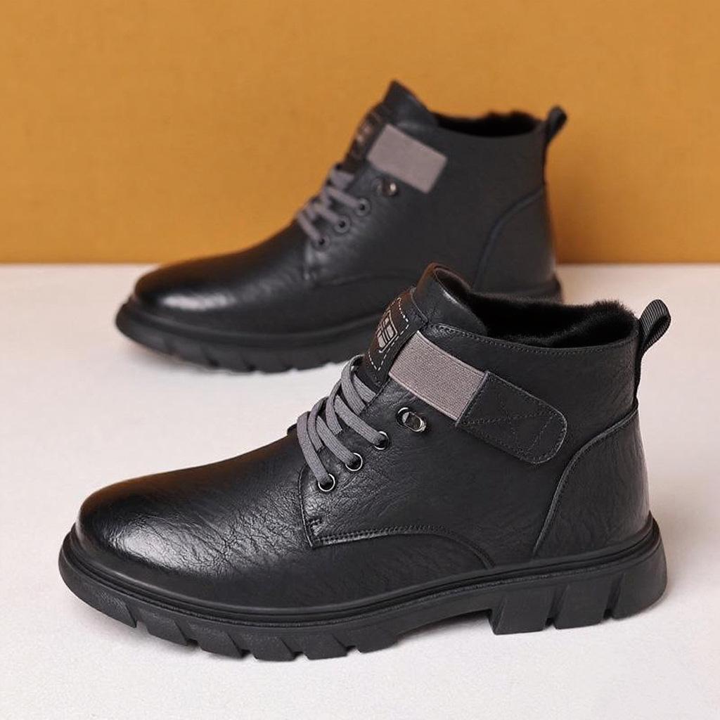 Herren Winter Samtgefütterte High-Top Leder Freizeitschuhe - Weiche Sohle, Warm, Retro Martin Style