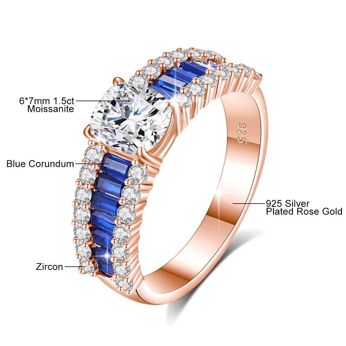 

925 Silver Moissanite Ring 1.5ct Cushion Cut Blue Corundum Women Jewelry Luxury Gift for Girlfriend Wedding Anniversary 5&1.5ct розового золота