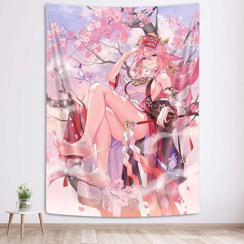 

Tapestry anime poster of Yae Miko 75x100 чорний