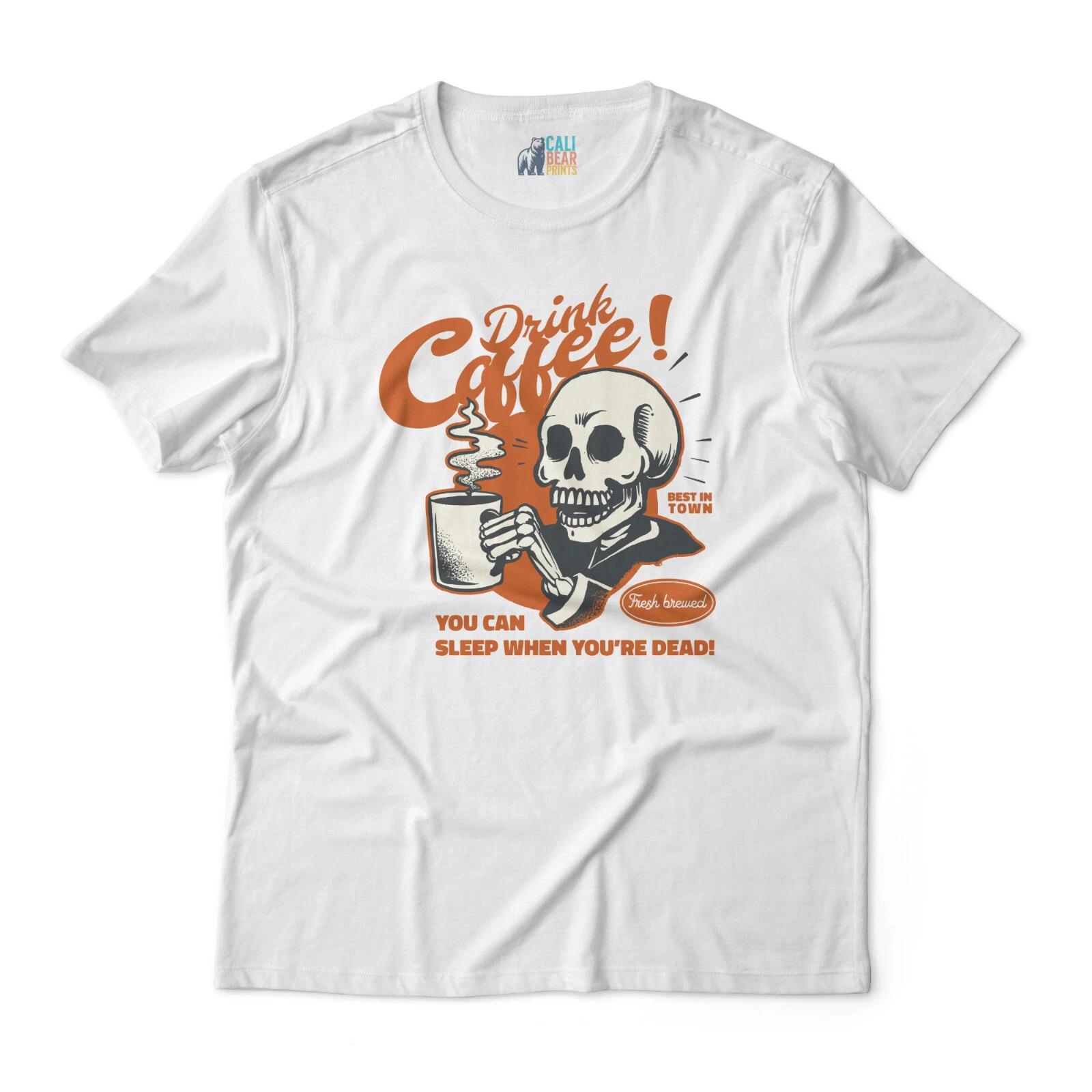 Edgy Coffee Skull Graphic T shirt - “Drink Coffee!” - Gothic Humor Tee S
