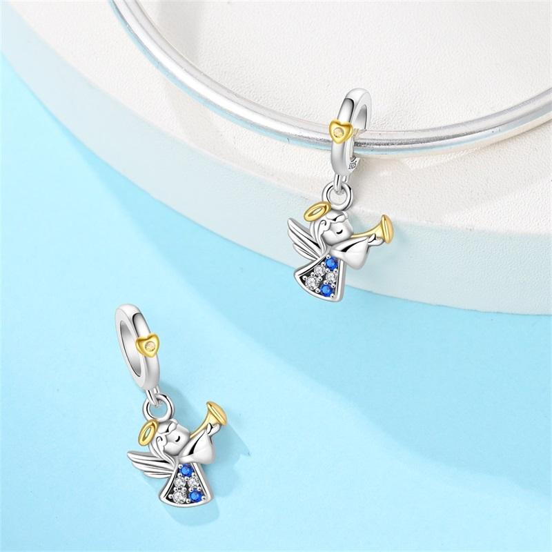 925 Silver Guardian Angel Charms Beads Angel Wings Drunk Angel DIY Bracelet Jewelry Gift for Birthday Lucky