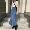 Before and After Two Wear A-line Fishtail Skirt Bustier Skirt Female High Waist Slim Elastic Open Fork Medium-length Package Hip Skirt Denim Skirt