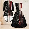 Women Plus Size Star Printed Two Piece Set Sleeveless Round Neck Tie Waist Flared Dress 3 4 Sleeve Open Cardigan