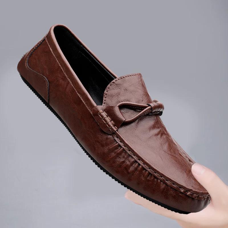 2025 New Flats Brand Mens Loafers High Quality Formal Casual Mens Business Formal Boat Shoes Soft Moccasins Leather Men Shoes