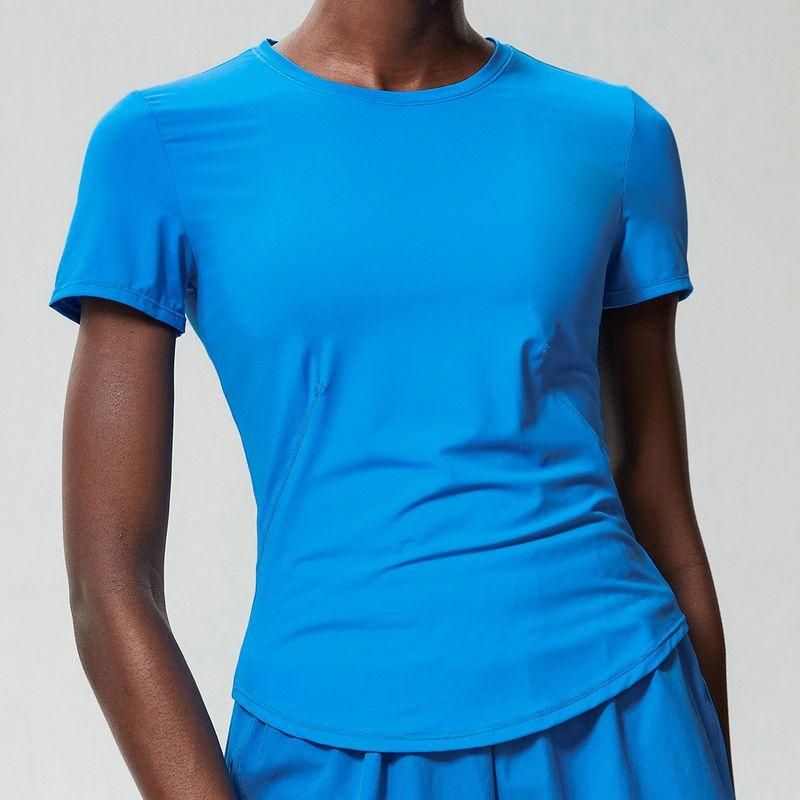 

Cool Tight Sports Short Sleeve Women s Small Waist Slimming Sleeve Yoga Clothing Top round Neck Breathable Quick-Drying Fitness T-shirt Ethereal blue short sleeve L