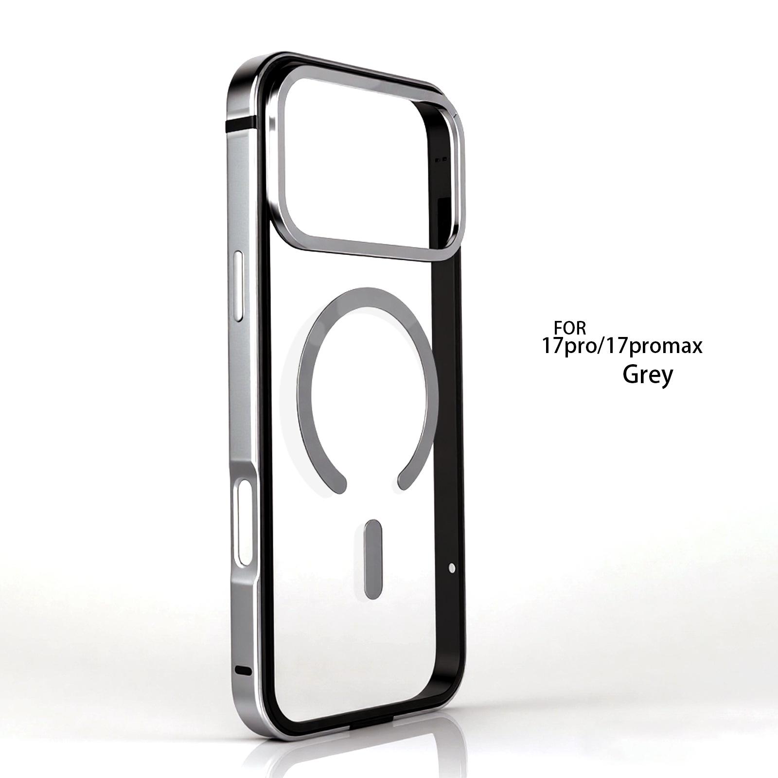 

Магнитный прозрачный защитный чехол с металлическим каркасом для iPhone 17 Pro Max - Противоударный и Популярный iPhone 17 прозрачный/серый