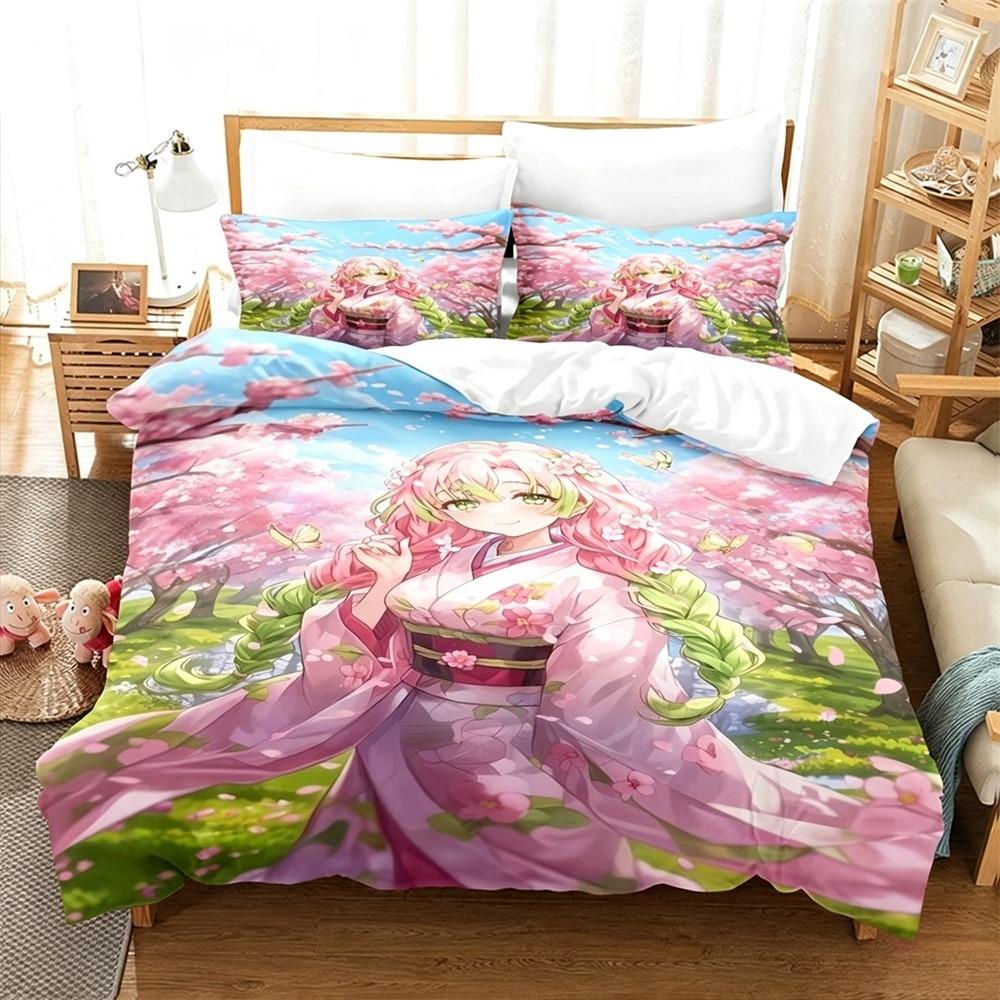 Kawaii Kanroji Mitsuri 2/3 Piece Bedding Set Luxury Comforter Set with Queen King Size Cool Two household goods Anime bed shee