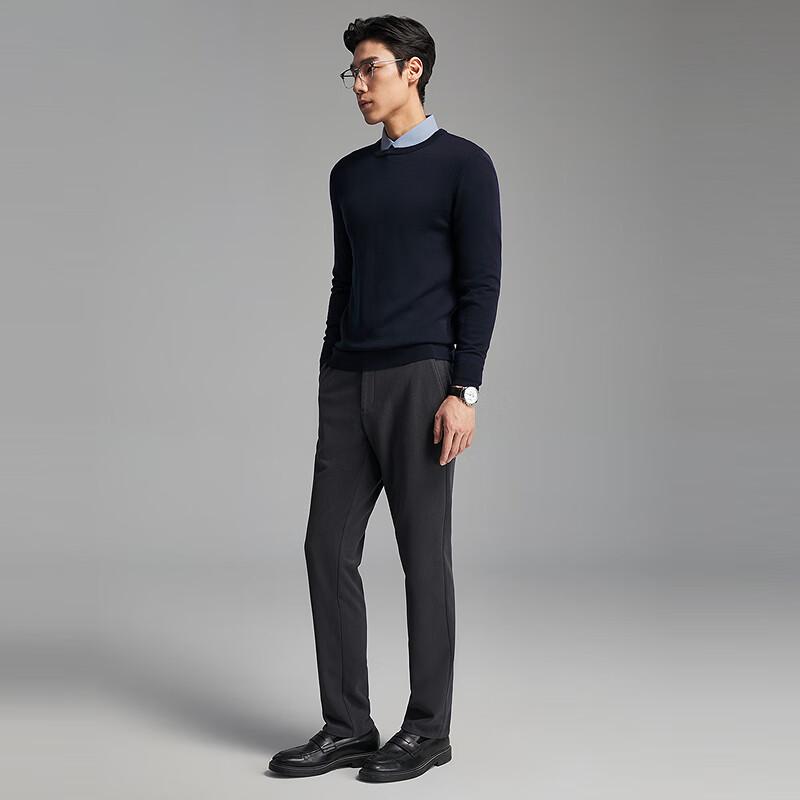 YOUNGOR Men's Machine Washable 100% Merino Wool Round Neck Pullover Sweater