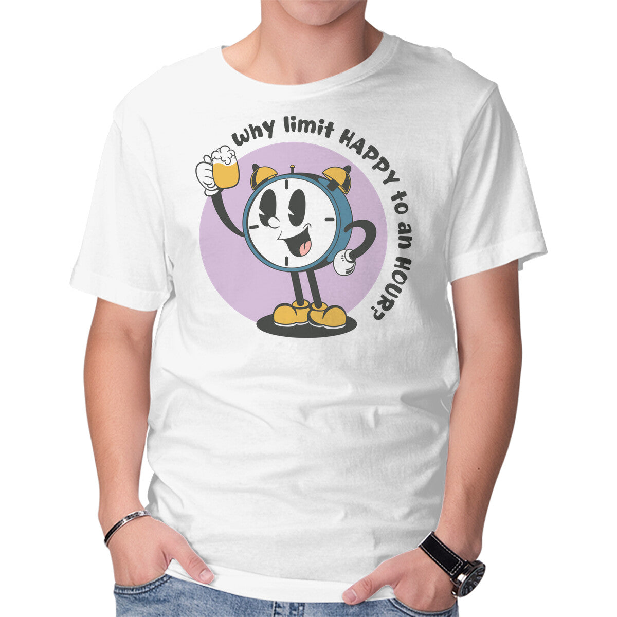 Unisex Crew Neck T-Shirt Happy Hour No Limit Graphic Short Sleeve Casual Tee XS