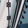Bohemian Style Finished Cotton And Linen Black Fringed Print Kitchen Curtain Bay Window Curtain