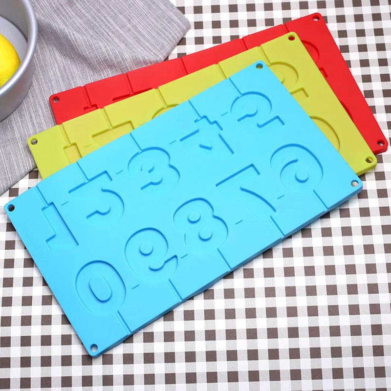 Aomily-Silicone Lollipop Mold, DIY Bakeware, 3D Handmade Pop Sucker Sticks, Lolly Candy Chocolate with Stick Shape, 0-9 Numbers