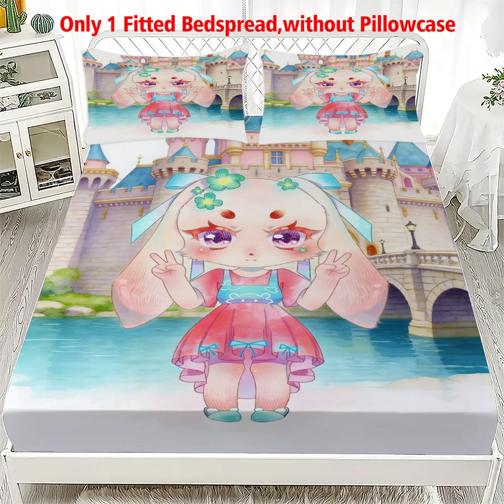 3pcs Fitted Sheet Set Soft Fluff Town Lulu-Sleepy Bunny Breathable Fitted Sheet Set for Home Decor with 2 Pillowcases For Kids