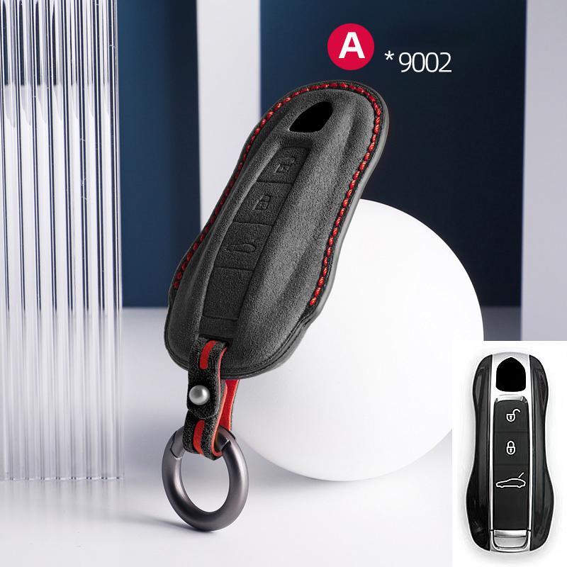 For Porsche Panamera Cayenne 971 911 9YA Macan Boxster Spyder Carrera Cayman 970 981 991 3 Buttons Suede Car Key Case Keychain