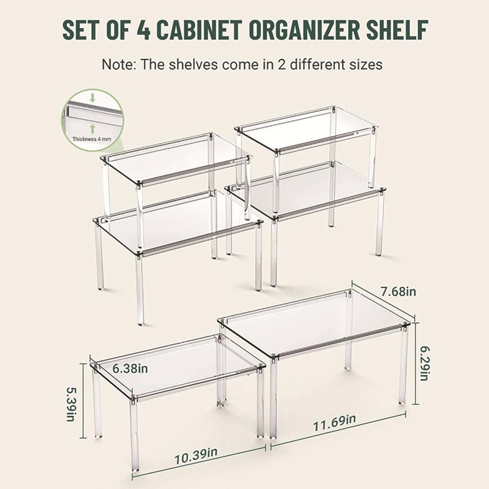 4 Pack Clear Acrylic Shelf Organizer Shelf Risers Kitchen Counter Shelves Organizer for Dishes Spices Soda Cans and Bottles