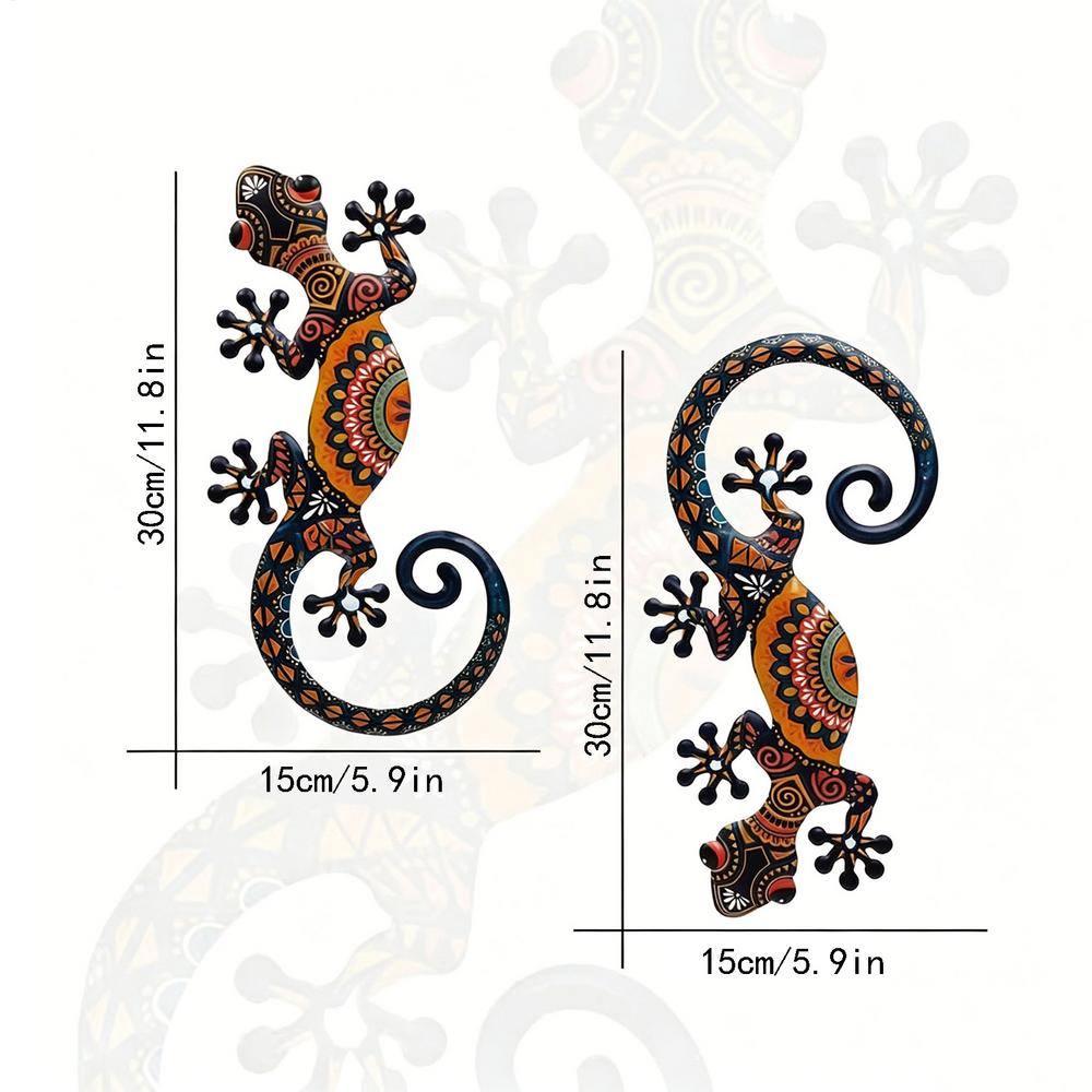 Metal Gecko 2 Pieces Patio Lizard Wall Decorations Gecko Sculpture Decor for Garden Patio Balcony Yard Fence Indoor Living Room