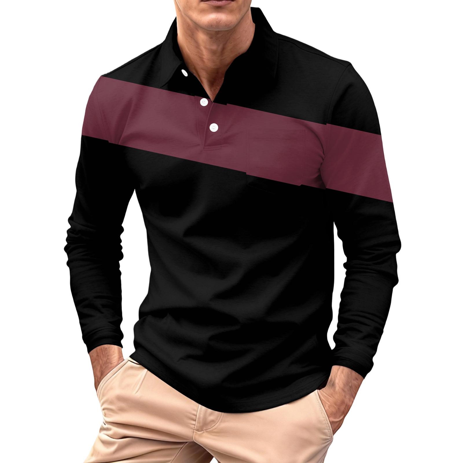 

Men s Long-sleeved Collared Button-down Pocket Casual Top L чорний