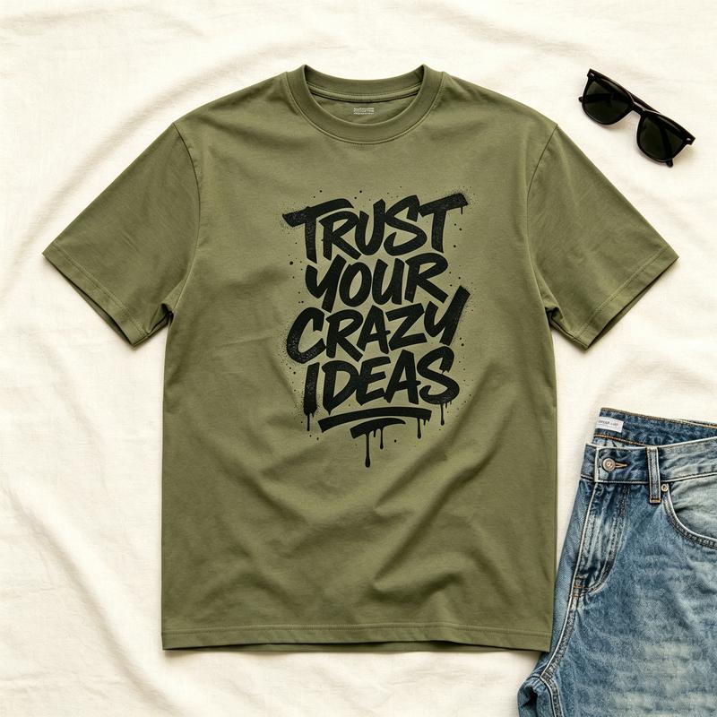 Spray Paint Lettering Trust Your Crazy Ideas Quote Print Loose Pure Cotton Tshirt Unisex Youth Outdoor Hip Hop Casual Top