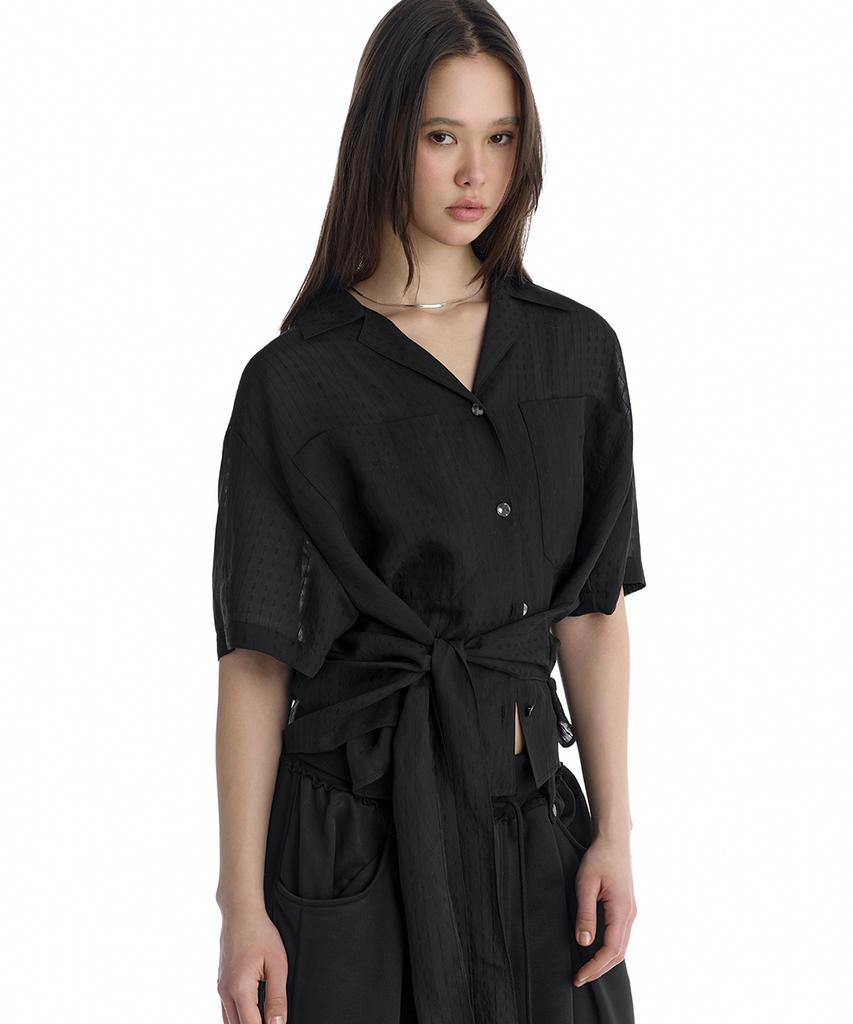 Teulimingbeodeu Tie Waist Shirt [Black]