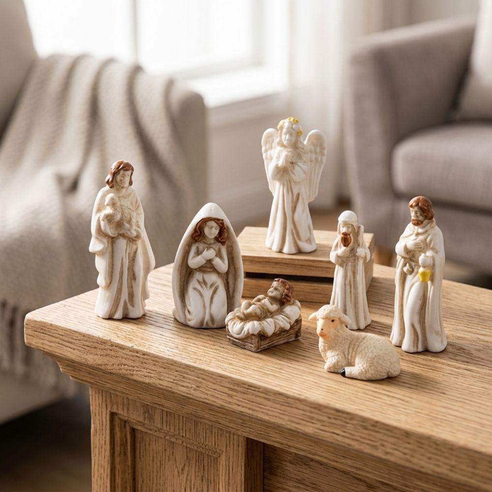 7Pcs Miniature Nativity Scene Figurine Set Vintage Small Figurine Jesus Virgin Mary Figurine Collectible Desktop Scene